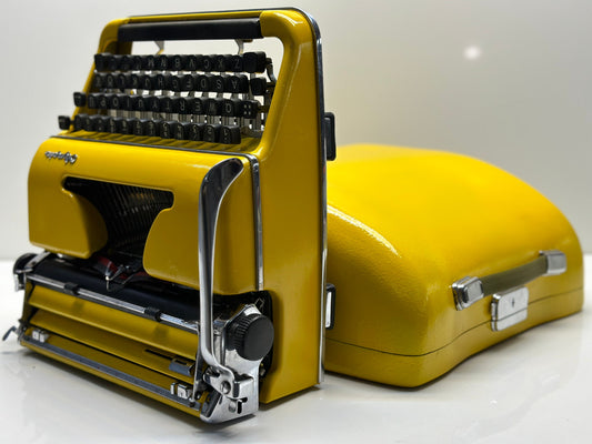 Yellow Olympia SM3 Typewriter with Matching Yellow Bag - QWERTY Keyboard for Timeless Writing