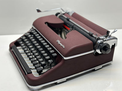 Olympia SM3 Typewriter - Bordeaux Color, Black Keys, Flawless Typing, Dual-Color Capability, Wooden Carrying Case