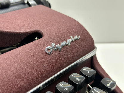 Olympia SM3 Typewriter - Bordeaux Color, Black Keys, Flawless Typing, Dual-Color Capability, Wooden Carrying Case