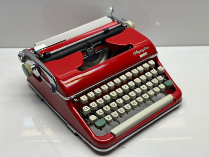 Olympia Monica Typewriter - Vintage 1955 Edition in Striking Red - 1960 Model, Red Body, White Keys, Dual-Color Capability, Pristine Case