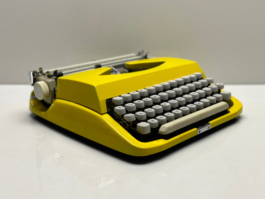 Yellow Indus Typewriter - QWERTY Keyboard, Aesthetic Design, and Superior Writing Ease with White Grey Bag