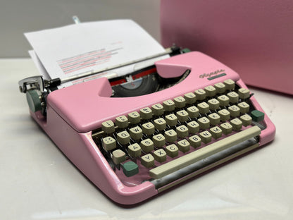 Olympia Splendid 33/66 Typewriter - Pink Body, White Keys, Dual-Color/Single-Color Capability, Refurbished with Pink Bag