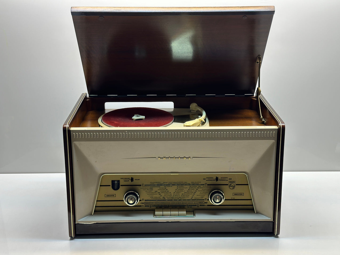Antique Philips Radio and Record Player - Walnut Finish, Taba Patterns, Refurbished