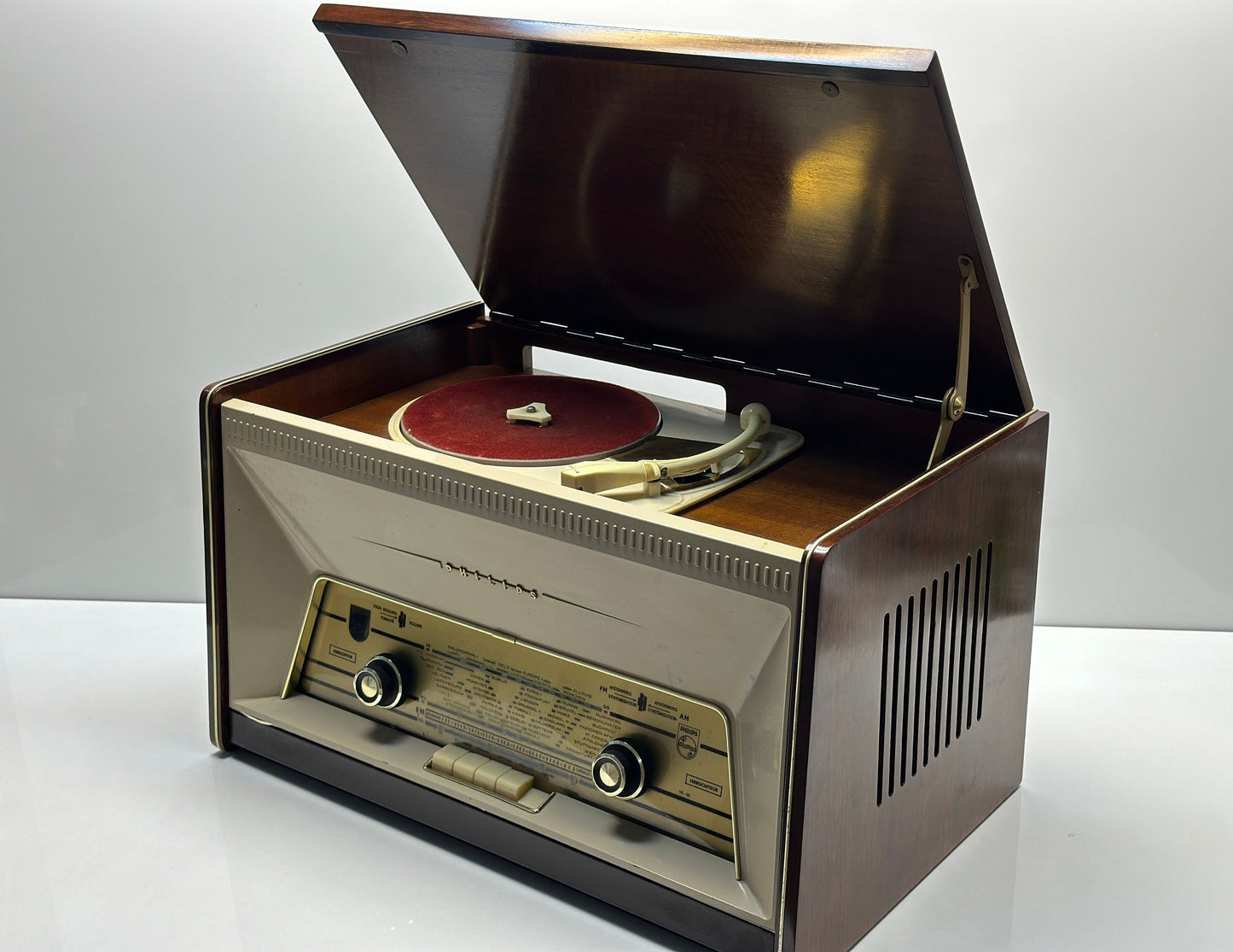 Antique Philips Radio and Record Player - Walnut Finish, Taba Patterns, Refurbished