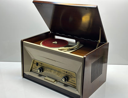 Antique Philips Radio and Record Player - Walnut Finish, Taba Patterns, Refurbished
