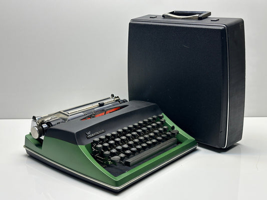 Adler Contessa Deluxe Typewriter - Black Cover and Green Body, QWERTY Option, Refurbished with Black Bag