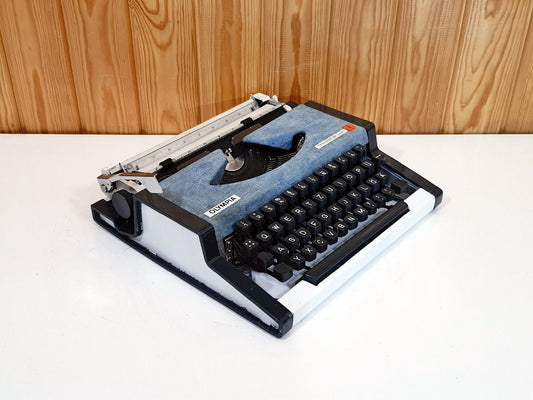 eans Olympia Traveller Manual Typewriter - Antique Working Blue Collectible - Retro Writer’s Gift & Home Office Decor
