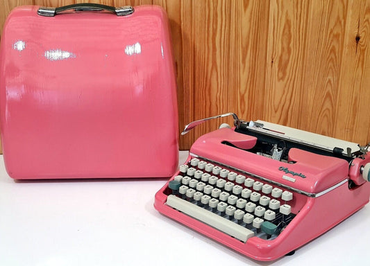 Unique Valentines Day Gift, Pink Olympia Monica Typewriter with Matching Pink Bag, Working Vintage Typewriter, Retro Writing Gift,