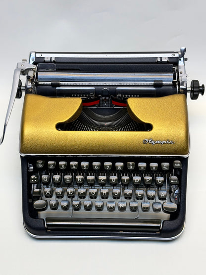 Olympia SM3 Typewriter - Gold Lid, QWERTZ Keyboard, Green/Black Dual-Color Keys - Highly Preferred Model, Best Seller (Without Case)