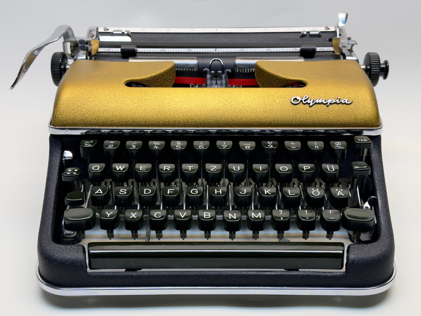 Olympia SM3 Typewriter - Gold Lid, QWERTZ Keyboard, Green/Black Dual-Color Keys - Highly Preferred Model, Best Seller (Without Case)