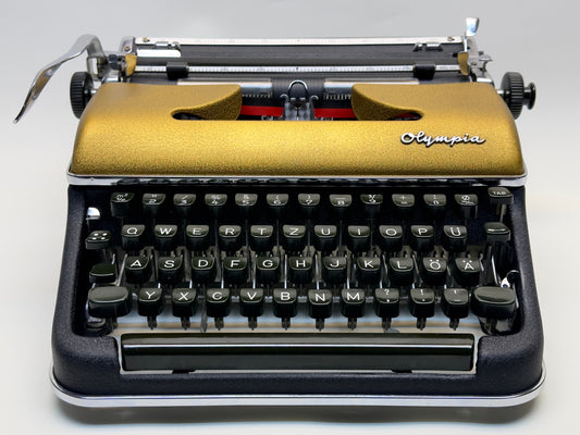 Olympia SM3 Typewriter - Gold Lid, QWERTZ Keyboard, Green/Black Dual-Color Keys - Highly Preferred Model, Best Seller (Without Case)