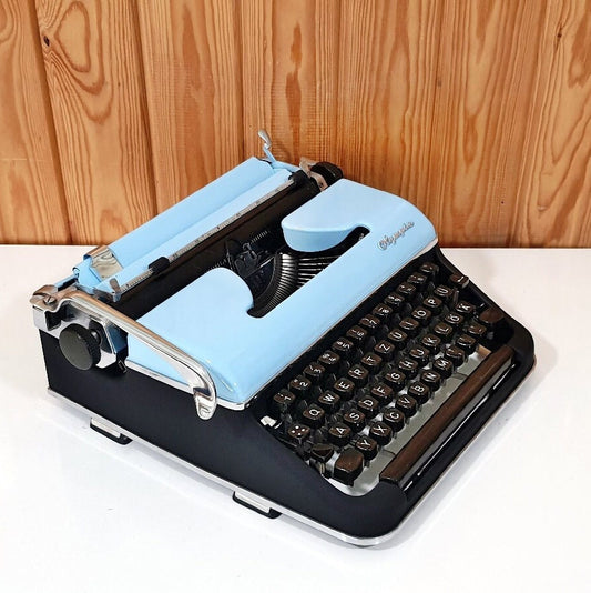 Olympia SM3 Black & Ice Blue Typewriter, Fully Serviced, Like New Condition, Premium Vintage Gift for Writers,Unique Decor