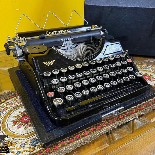 Continental Typewriter | Vintage Working Typewriter with Glass Keyboard, Black Typewriter, and Black Case - Vintage Typewriter Working