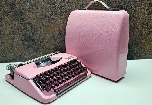 Restored Olympia Splendid 33/66 Ice Pink QWERTY Typewriter | Vintage Manual with Burgundy Keys & Case | Unique Gift for Writers