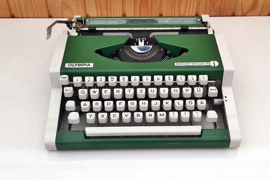 Green Olympia Traveller Typewriter, 1960s Vintage Elegance, Antique Mechanical Writing Machine, Classic Gift for Writers & Collectors
