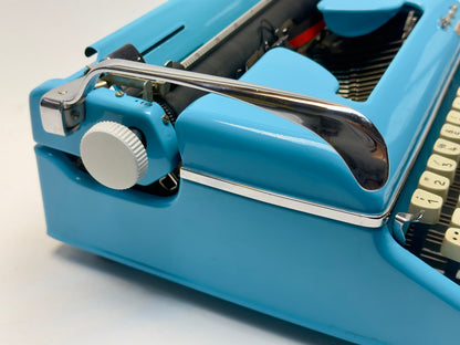 Blue Olympia Monica Typewriter - 1960 Model, Excellent Condition - White Keyboard, with or without Bag