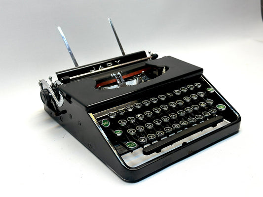 Japy Typewriter - Classic Black Model from 1940 with AZERTY Glass Keyboard