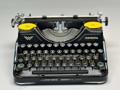Antique Typewriter Classic Black Continental Typewriter - Vintage 1940 Model with QWERTZ Layout and Glass Key Keyboard