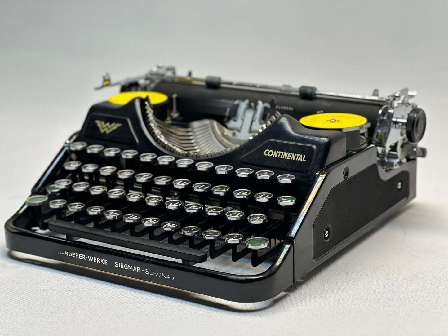 Antique Typewriter Classic Black Continental Typewriter - Vintage 1940 Model with QWERTZ Layout and Glass Key Keyboard