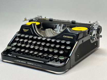 Antique Typewriter Classic Black Continental Typewriter - Vintage 1940 Model with QWERTZ Layout and Glass Key Keyboard
