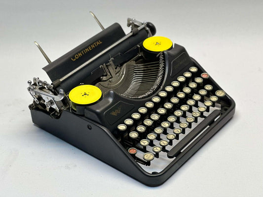 Vintage Black Continental Typewriter - 1940 Model with QWERTZ Layout and Glass Key Keyboard, Antique Typewriter, Europe Typewriter