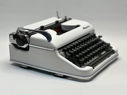 Antique Olympia SM3 Typewriter (1955) | Professionally Painted White| Fully Serviced & Working | Vintage Manual Typewriter with Wooden Crate