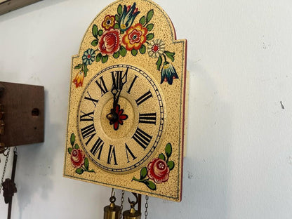 Collectible Antique Hermle Mini Wall Clock with Floral Design in Perfect Condition