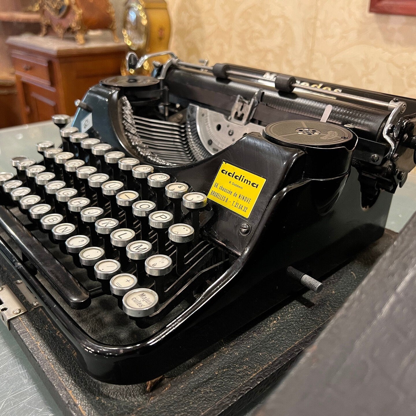 Mercedes Superba Antique Typewriter with A Keyboard, Glass Keys, Original Carrying Case, Fully Functional, Collectible Gift for Writers