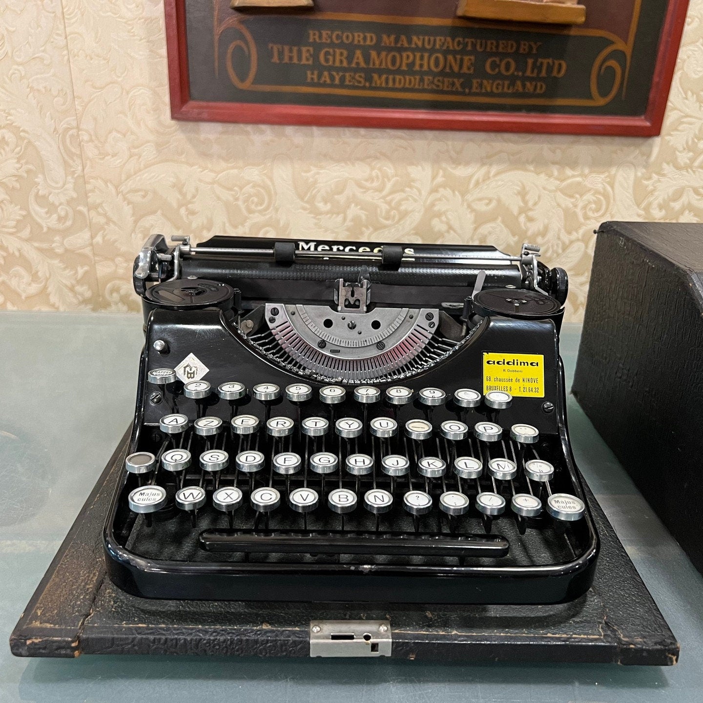 Mercedes Superba Antique Typewriter with A Keyboard, Glass Keys, Original Carrying Case, Fully Functional, Collectible Gift for Writers