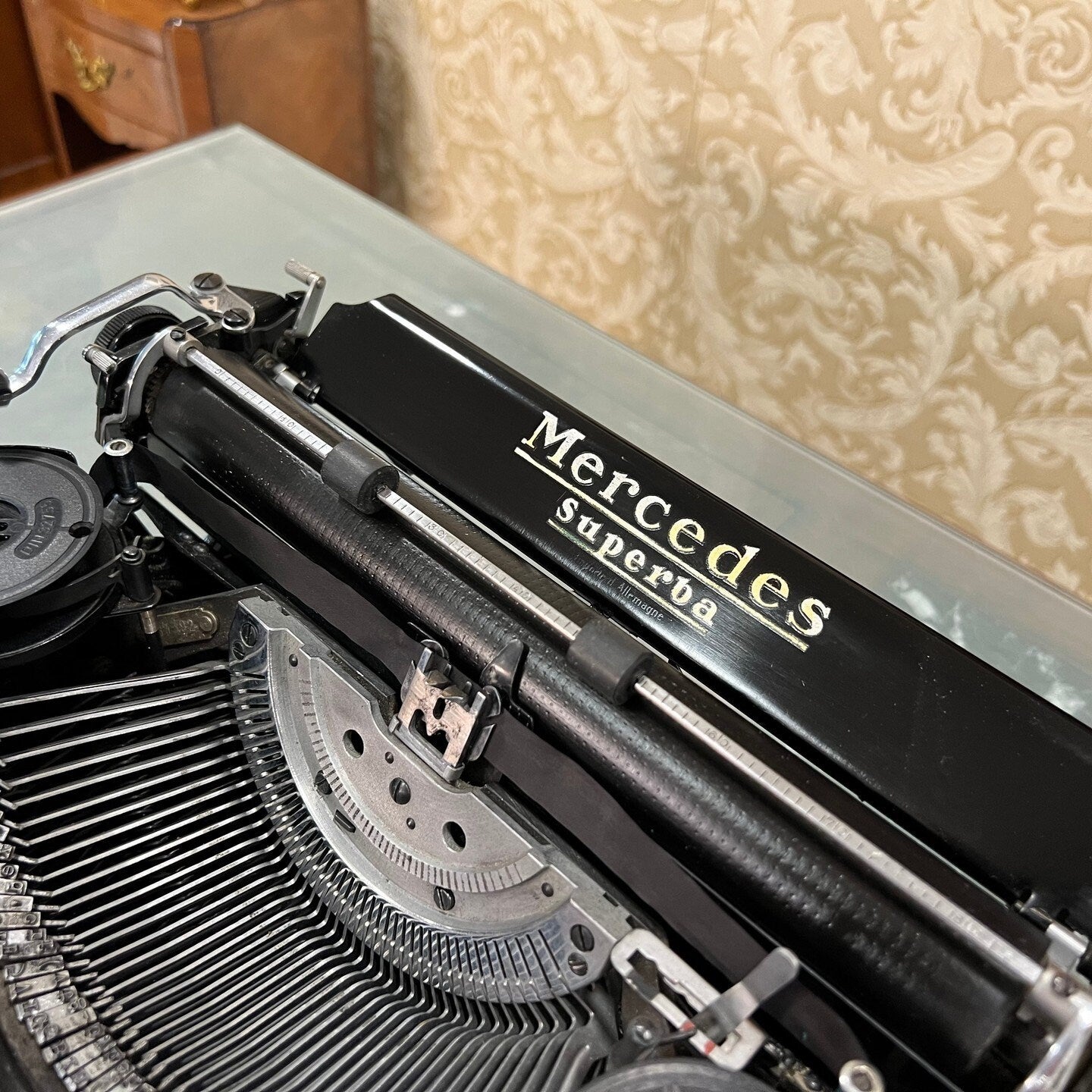 Mercedes Superba Antique Typewriter with A Keyboard, Glass Keys, Original Carrying Case, Fully Functional, Collectible Gift for Writers