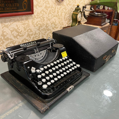 Mercedes Superba Antique Typewriter with A Keyboard, Glass Keys, Original Carrying Case, Fully Functional, Collectible Gift for Writers