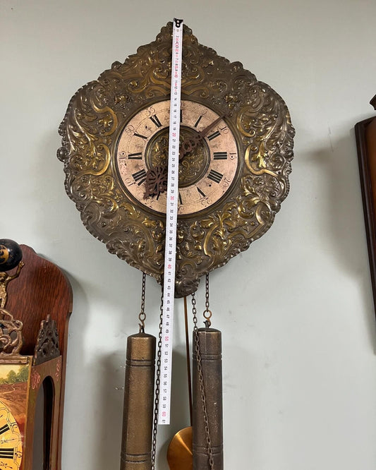 Antique German Wall Clock with Chain Wind and Gong Chime | 45x35 cm | Collectible Vintage Timepiece