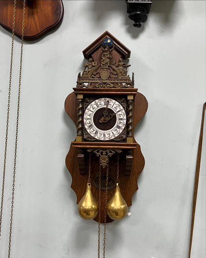 Antique Dutch Wall Clock with Gong Chime | Large Size 60x24 cm | Collectible Vintage Timepiece