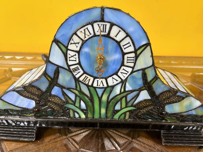Antique Tiffany Clock and Night Lamp | Stained Glass Handmade | Quartz Battery Operated | 19x33 cm,