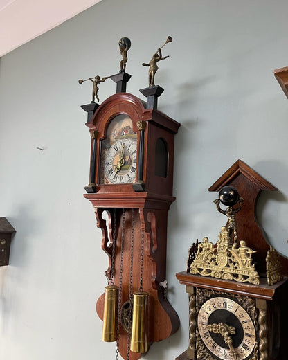 Antique Dutch Wall Clock with Chain Wind and Gong Chime | 70x20 cm | Collectible Vintage Timepiece | Fully Functional