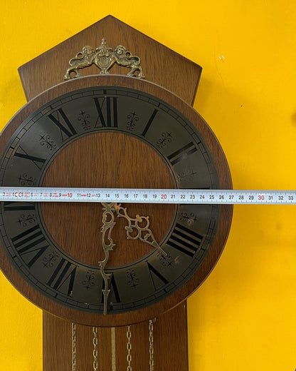 Antique German Wall Clock with Chain Wind and Gong Chime | 80x27 cm | Collectible Vintage Timepiece