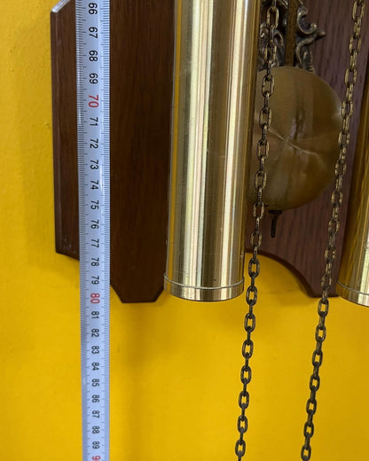 Antique German Wall Clock with Chain Wind and Gong Chime | 80x27 cm | Collectible Vintage Timepiece