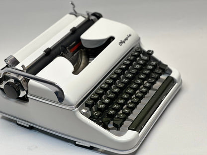Antique Olympia SM3 Typewriter (1955) | Professionally Painted White| Fully Serviced & Working | Vintage Manual Typewriter with Wooden Crate