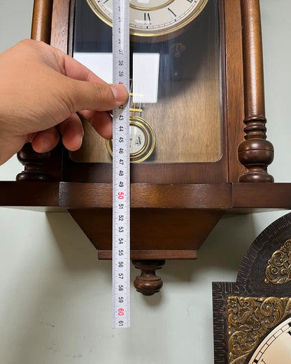Antique German Wall Clock with Key Wind and Gong Chime | 58x28 cm | Collectible Vintage Timepiece