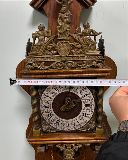 Antique Dutch Wall Clock with Gong Chime | Large Size 60x24 cm | Collectible Vintage Timepiece