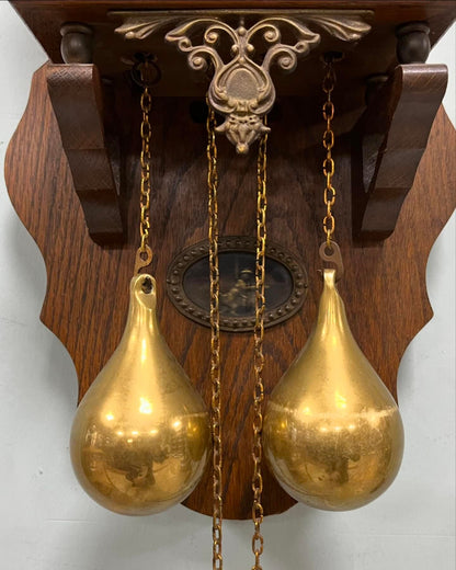 Antique Dutch Wall Clock with Gong Chime | Large Size 60x24 cm | Collectible Vintage Timepiece
