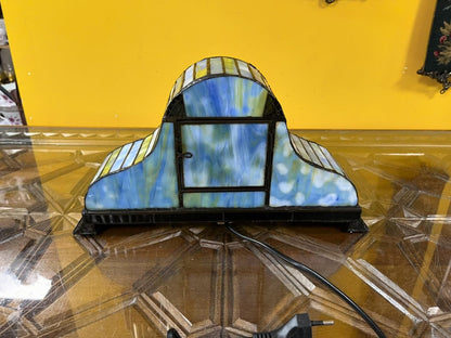 Antique Tiffany Clock and Night Lamp | Stained Glass Handmade | Quartz Battery Operated | 19x33 cm,