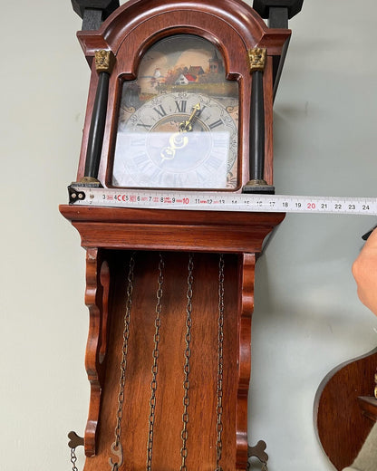 Antique Dutch Wall Clock with Chain Wind and Gong Chime | 70x20 cm | Collectible Vintage Timepiece | Fully Functional