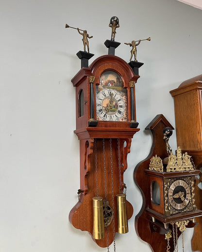 Antique Dutch Wall Clock with Chain Wind and Gong Chime | 70x20 cm | Collectible Vintage Timepiece | Fully Functional