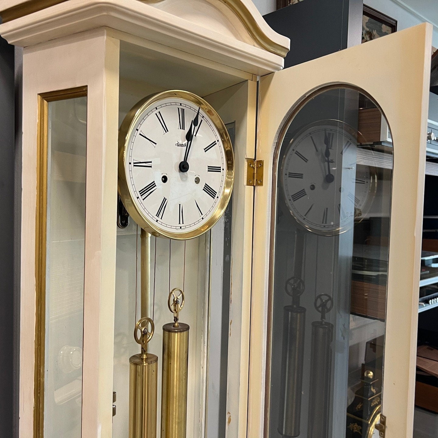 Elegant Hermle Wooden Wall Clock - 110cm Tall, High Condition, Fully Functional