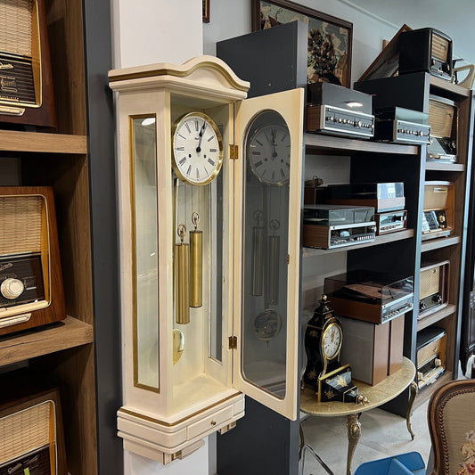 Elegant Hermle Wooden Wall Clock - 110cm Tall, High Condition, Fully Functional