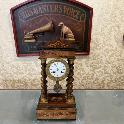 Elegant French Marquetry Wood Clock - High Condition, Fully Functional