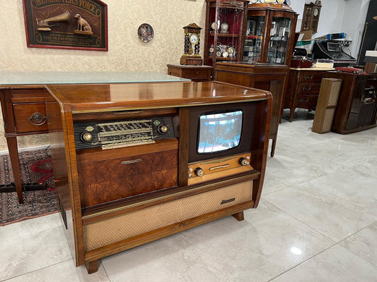 Antique Rosita Music Cabinet | Dual 1254 Belt Drive Turntable | Audion T 475 Amp Receiver | Audion D 475 Cassette Deck |Original Speaker Set