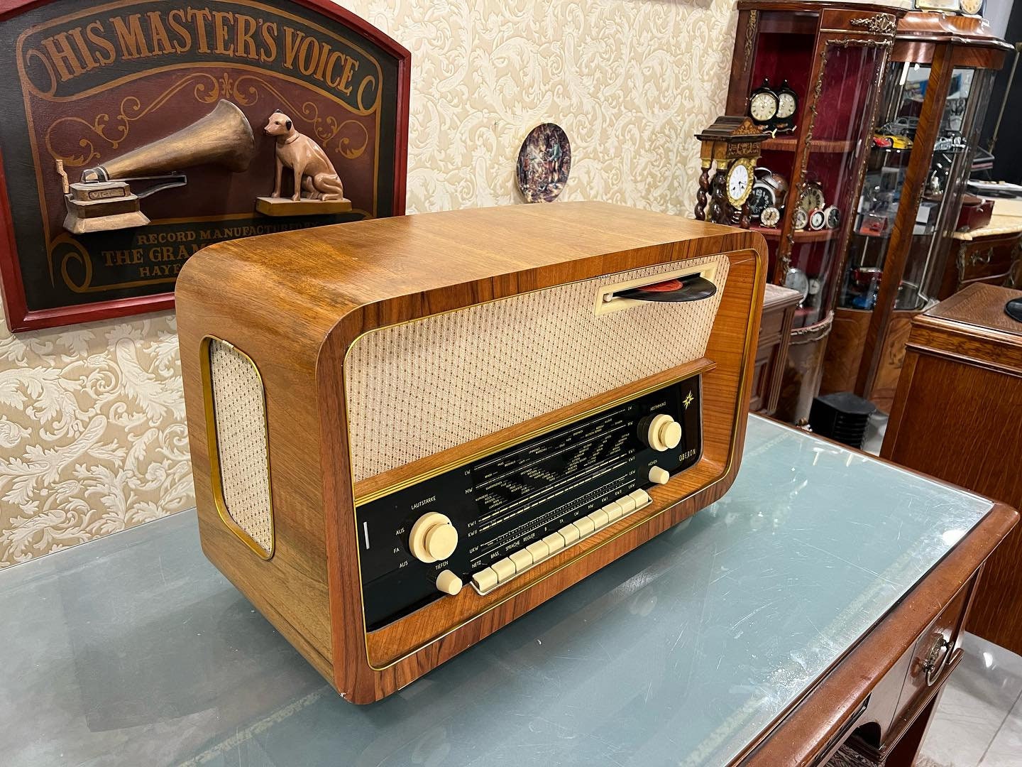 Antique German Oberon Tube Radio with Turntable | Original FM | Front-Loading Turntable | Rare Find | Excellent Condition