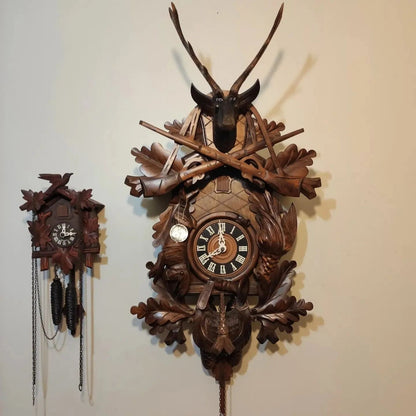 Rare 1960s/70s German Hönes Giant Hunter-Themed Mechanical Cuckoo Clock - Hand-Carved and Painted, Perfect Condition